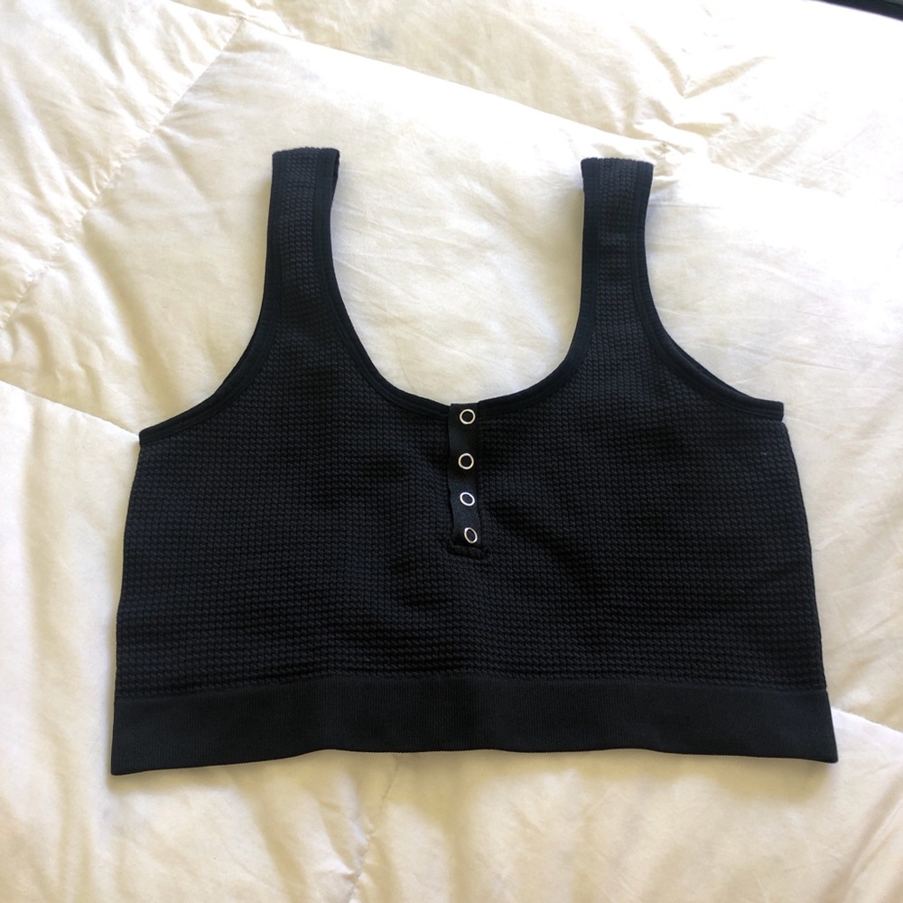 Black Textured Crop Tank Top